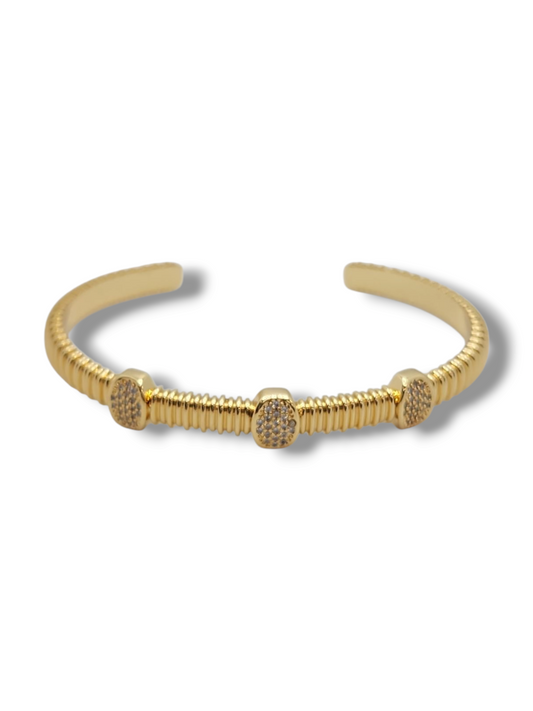 Cuff stone oval zirconia bangle stainless steel