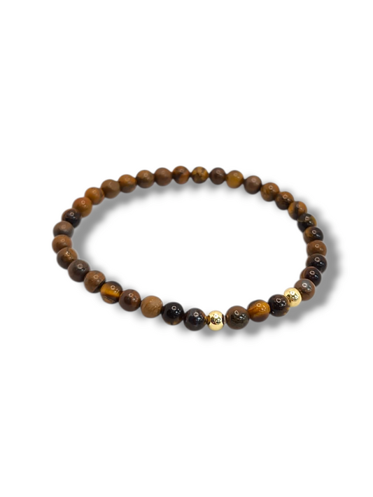 Beads 2mm stretch with gold bead - tiger eye