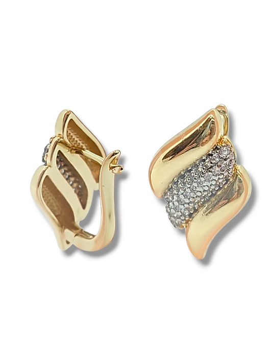 Two tons diamond shape with zirconia pave French back earrings