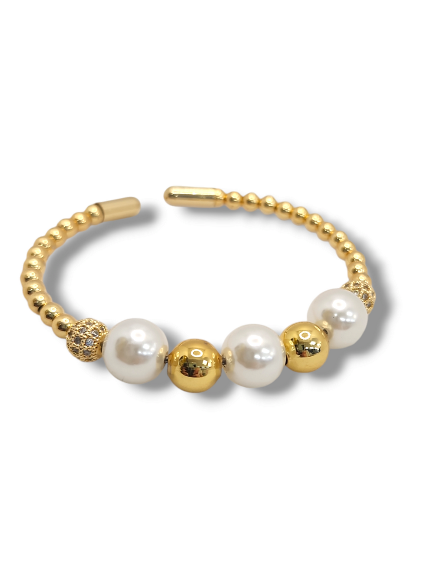 White  perls Beads Zirconia cuff Bangle