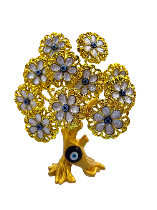 Shell White flower stone, gold tree of life