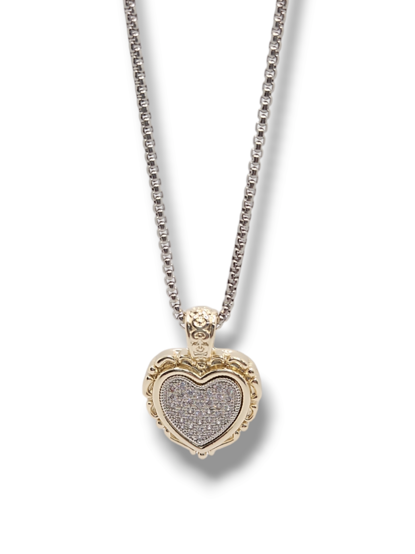 Full cz heart  pendant 36" necklaces stainless steel