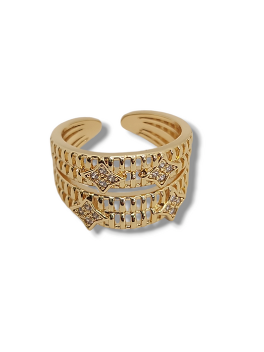 Chunky ring double chain  pave