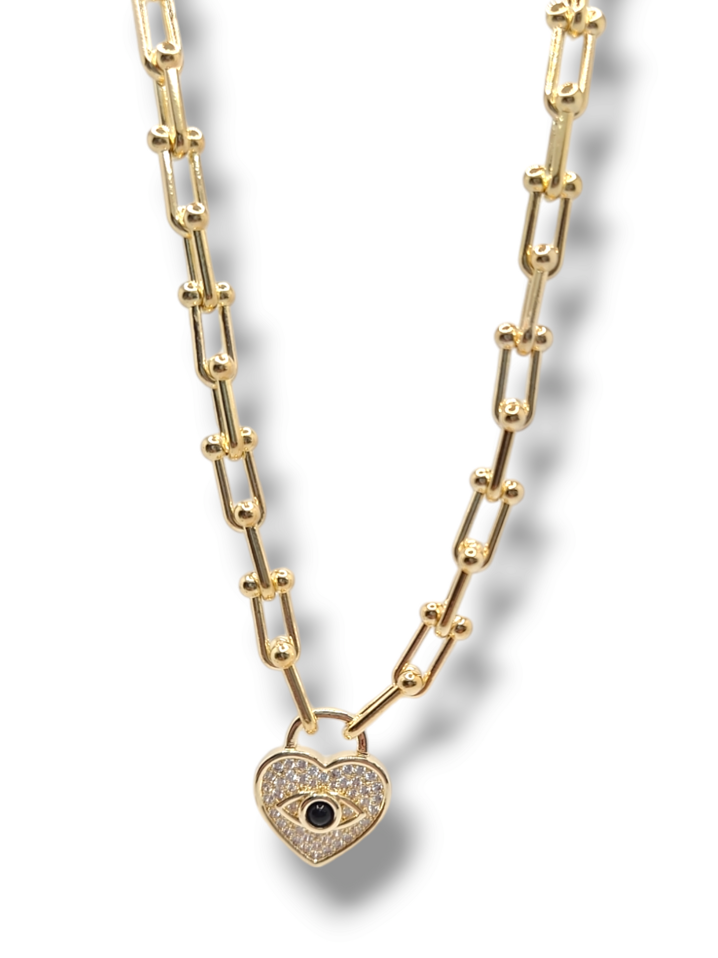 Lock chain heart evil eye 18" necklaces stainless steel