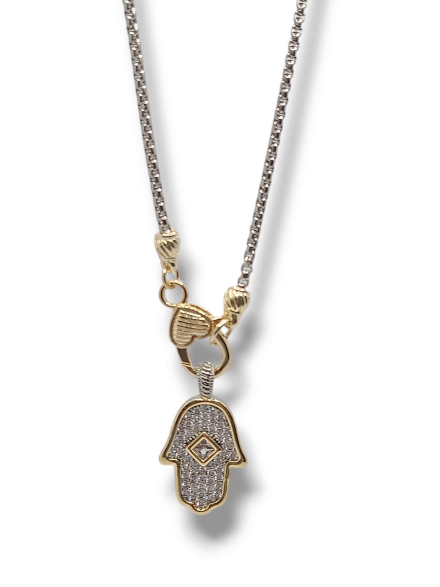 Hamsa lock heart 18" necklaces stainless steel