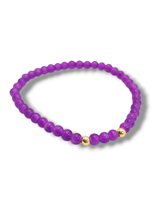Beads 2mm stretch with gold bead - jade purple