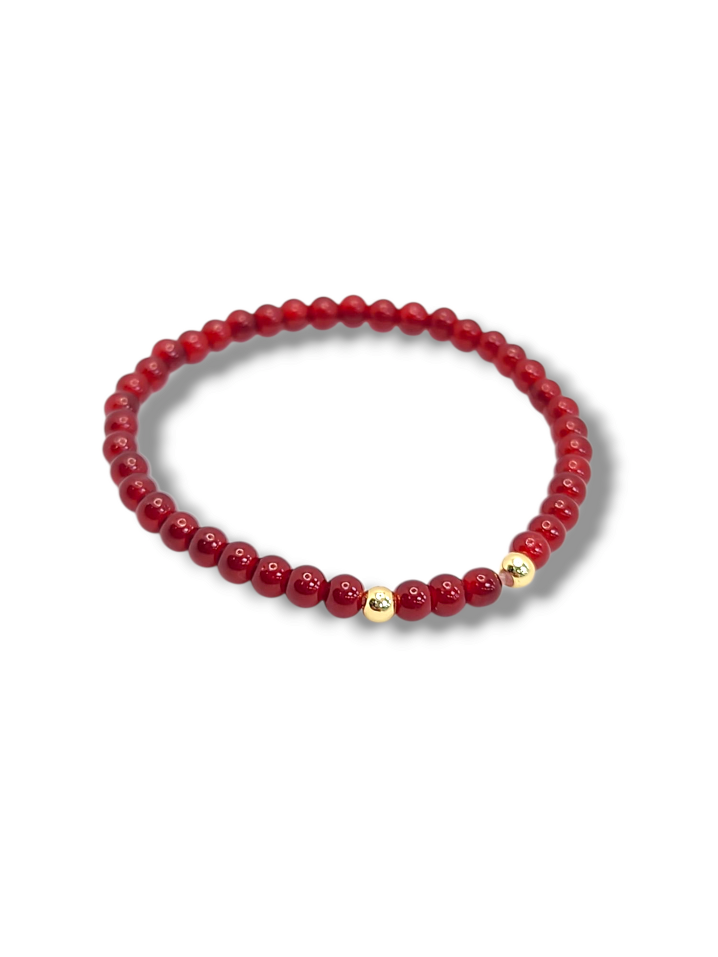 Beads 2mm stretch with gold bead - jade red