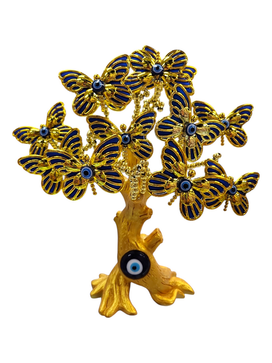 Butterfly blue  flower, gold tree of life