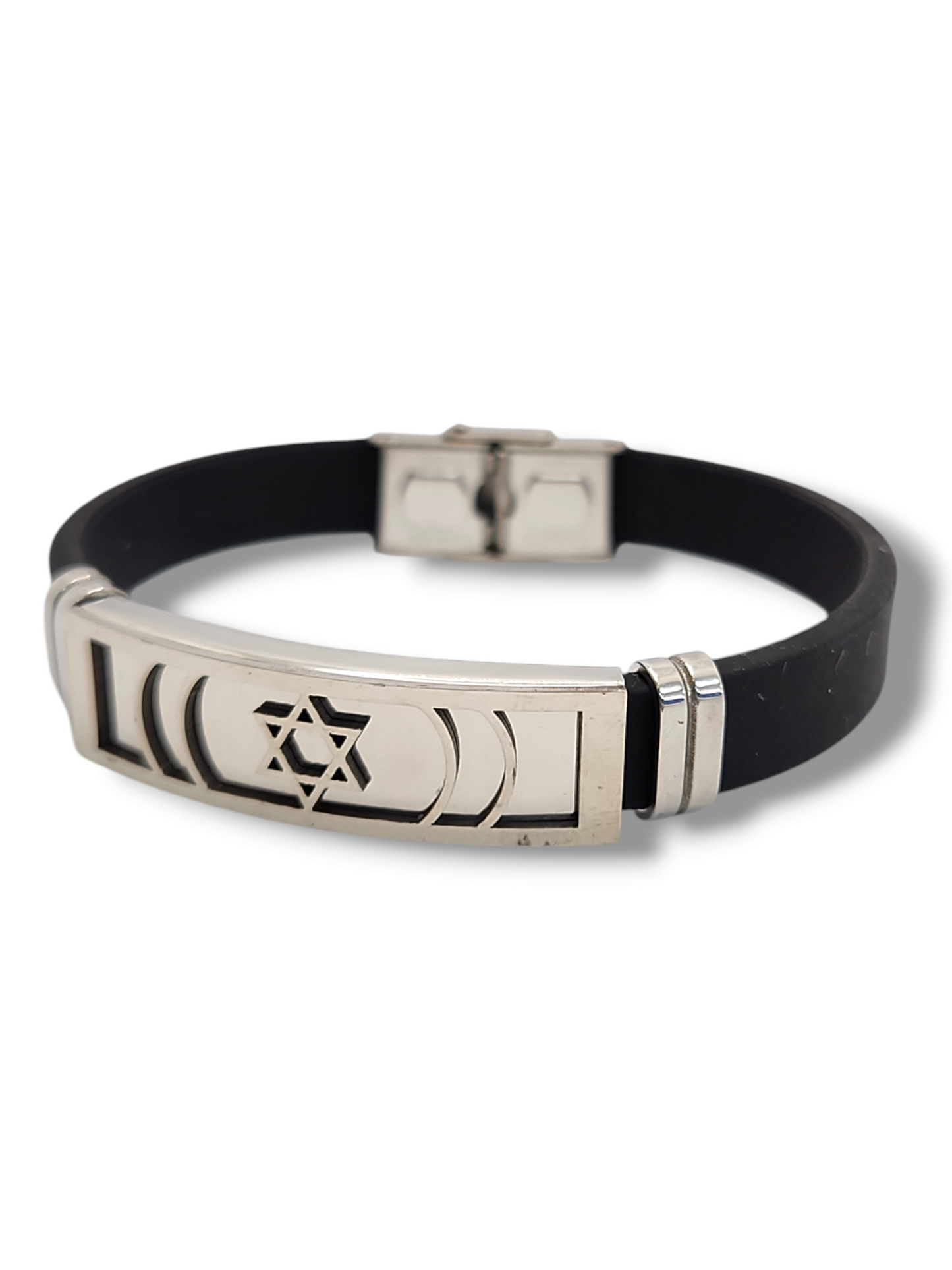 Star david eather bracelet, stainless steel