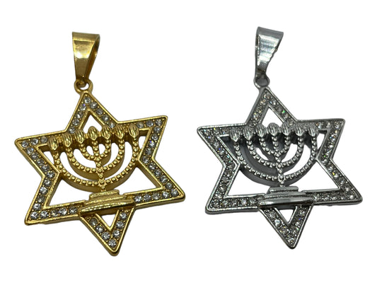 Menora star David stainless steel pendant