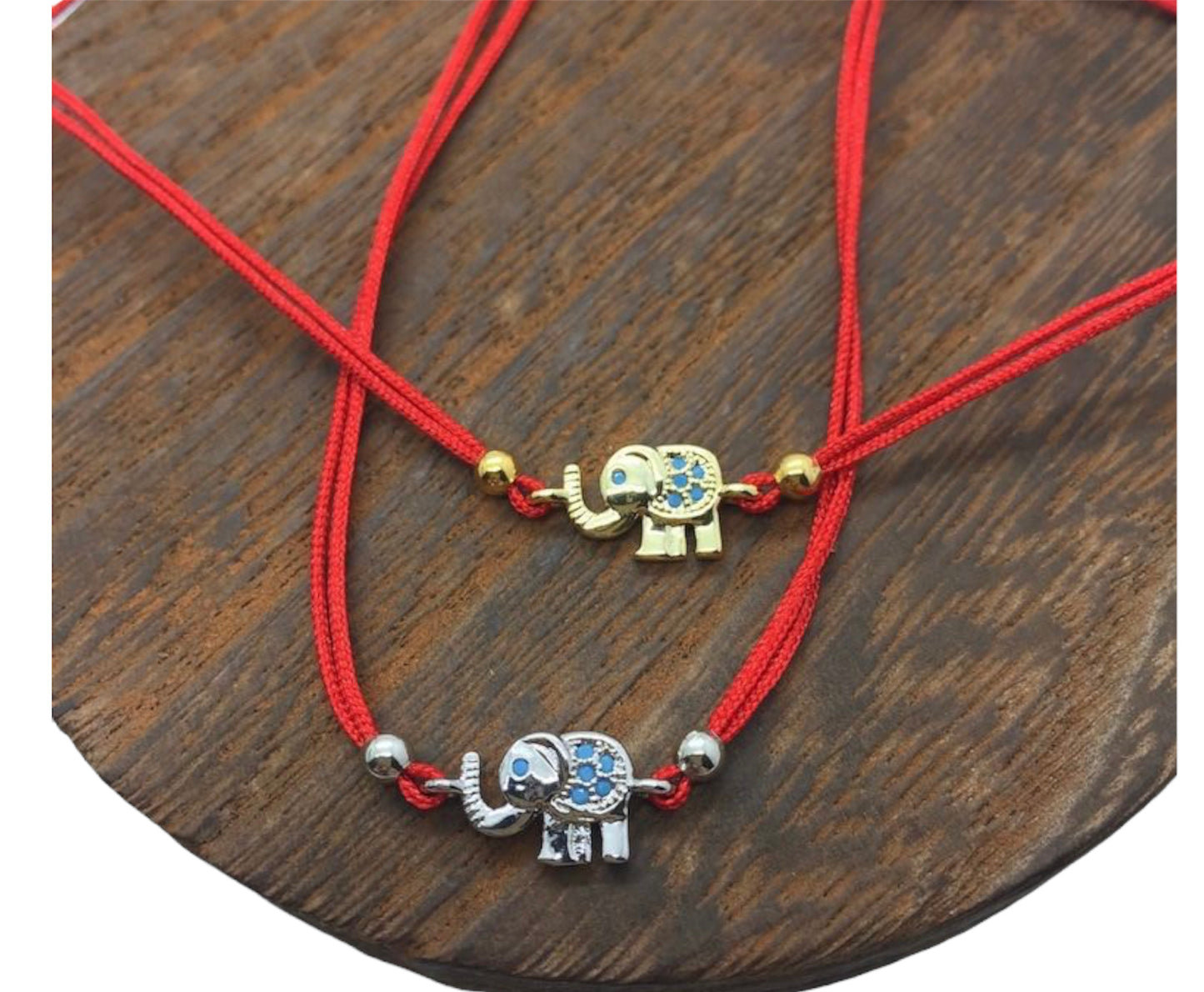 Elephant red string gold plated