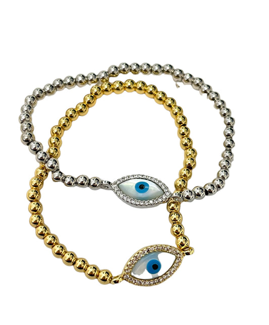 Shell oval beads evil eye 18k gold plated