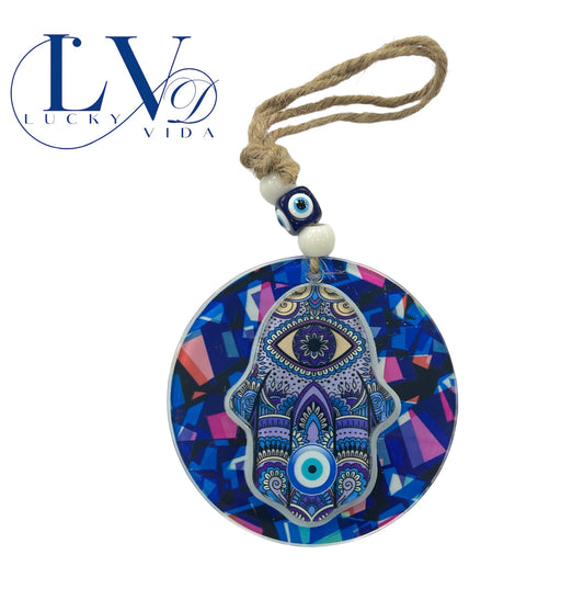 Hamsa Hand Evil Eye Decor Home Wall Hanging Glass Handmade Nazar Amulet Good Luck Charm