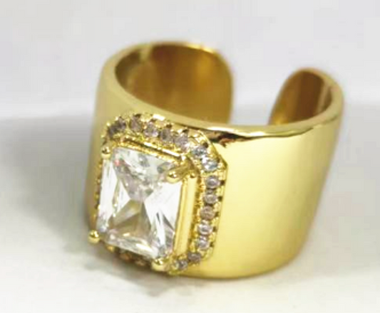 Ring square stone pave 18k gold plated