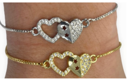 Double heart adjustable bracelet